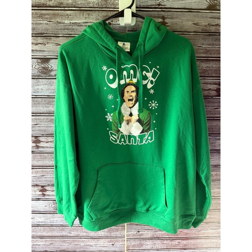 Elf Movie Women's OMG SANTA Buddy the Elf Green Graphic Pullover Hoodie XXXL 21